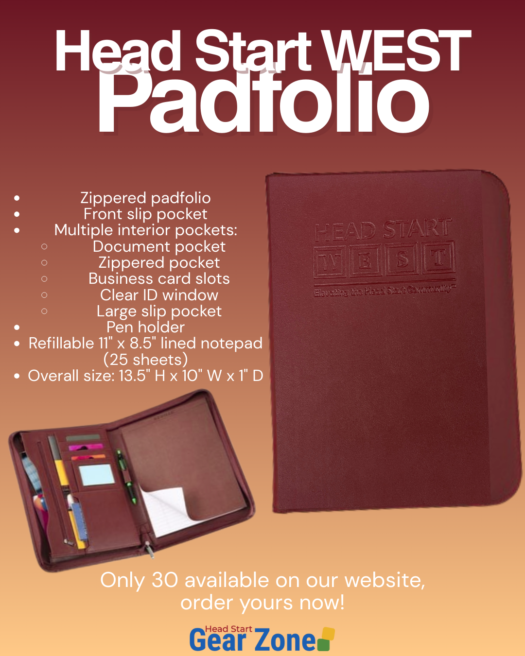gear zone Head Start WEST Padfolio