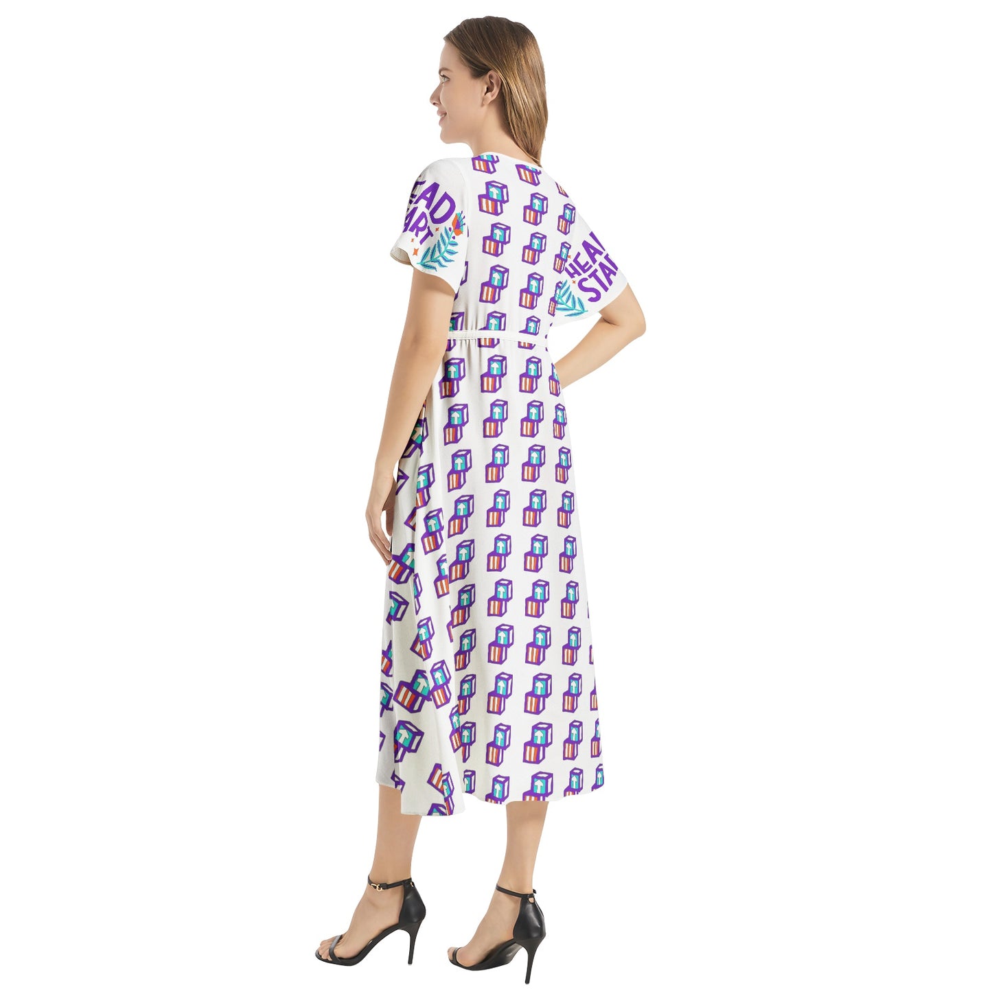 Head Start Summer Bloom Flutter Sleeve Drawstring Waist Flared Dress