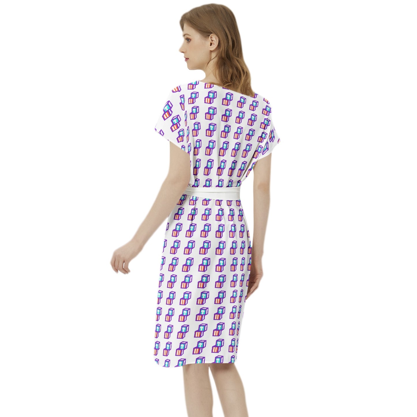 Head Start Summer Bloom Betwing Seleeve Notch Neck Casual Dress with Belt