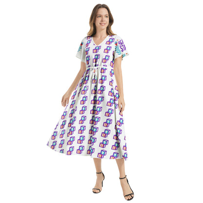 Head Start Summer Bloom Flutter Sleeve Drawstring Waist Flared Dress
