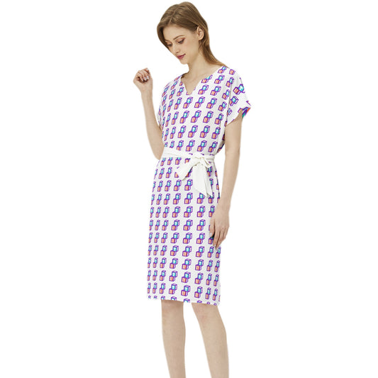 Head Start Summer Bloom Betwing Seleeve Notch Neck Casual Dress with Belt
